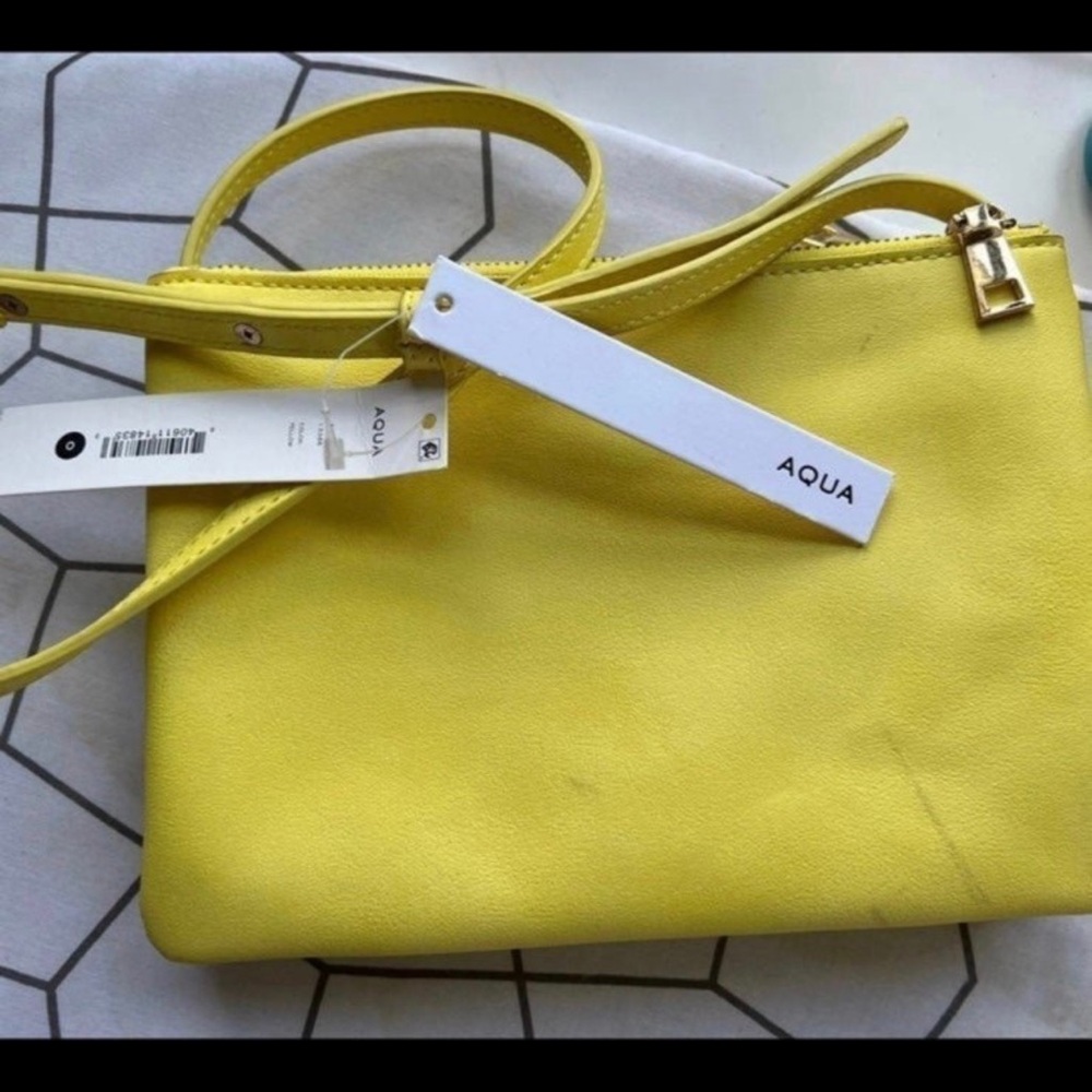 Bloomingdale’s aqua Yellow faux leather bag crossbody 3 compartments